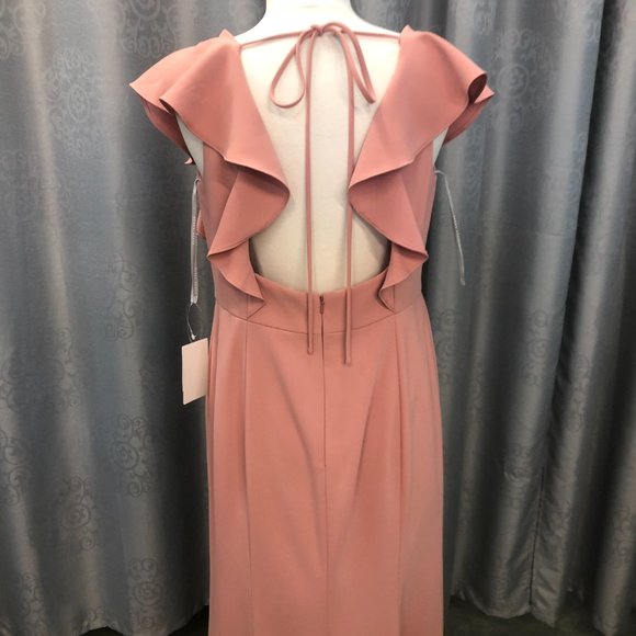 New Dessert Rose Crepe Dress, Ruffle Flutter Sleeve Bridesmaid Formal Dessy - Picture 12 of 16